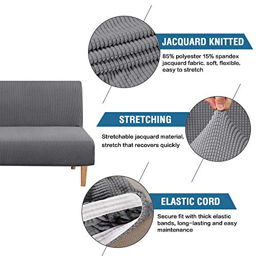 H.VERSAILTEX Armless Futon Cover Stretch Sofa Bed Slipcover Protector Elastic Feature Rich Textured High Spandex Small Checks Jacquard Fabric Futon Cover, Machine Washable, Gray