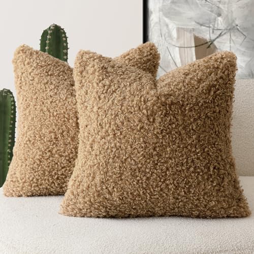 Foindtower Decorative Fuzzy Faux Fur Throw Pillow Covers 20x20 Inch Bronze