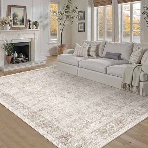 6x9 Neutral Rug for Living Room Vintage Distressed Bedroom Rug