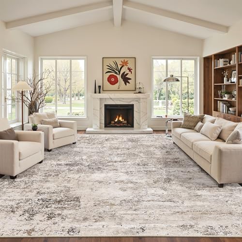 Cochyean 8x10 Area Rugs - Washable Rug for Living Room, Ultra-Thin Abstract Rug, Indoor Non-Slip Rug for Bedroom, Stain Resistant Large Area Rug, Super Soft Low Pile Rugs, Brown