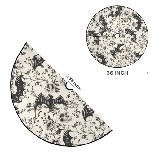 Bat Floral Christmas Tree Skirt, Merry Xmas Holiday Party Decor Rustic Farmhouse Halloween Ornaments Large Pen Tree Mat for 4-6 ft Christma Decoration 3' (Bat Floral, 36")