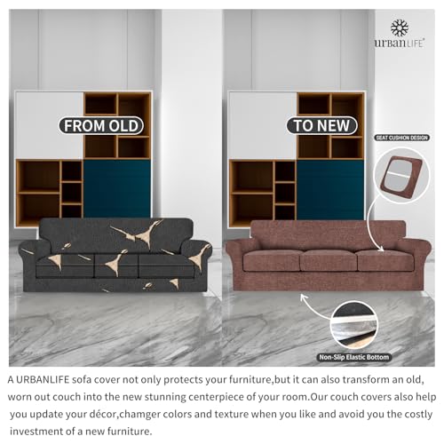 URBANLIFE Stretch Sofa Covers & Loveseat Couch Covers for 3 Cushion Sofa with 2 Cushion Sofa for Living Room Slipcover Set, Chocolate