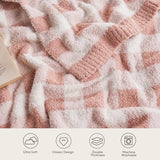 Snuggle Sac Checkered Throw Blanket for Couch, Super Soft, Cozy Warm Knit Decorative Blankets, Reversible Plaid Fluffy Throws for Sofa, Bed, Plaid Pink, 50x60 Inches