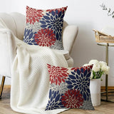 4th of July Pillow Covers 18X18 Inch Set of 2, Patriotic Blue Red Grey Modern Dahlia Floral Print Holiday Decorative Throw Pillow Covers Outdoor Farmhouse Cushion Case for Couch Sofa Bed Decor