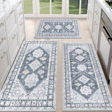 HEBE Boho Kitchen Rugs Set of 3, Non Slip Washable Kitchen Mats for Floor