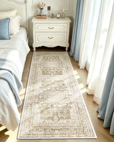 Washable Vintage Area Rug for Kitchen, 2x6 Khaki Runner Rugs