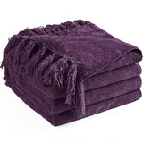 Chenille Throw Blanket for Couch 50"X 60", Soft Cozy Throws with Fringe Tassel for Bed Sofa Chair Cover, Lightweight Knitted Decorative Boho Blankets for Living Room, Dark Purple