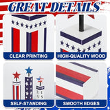 3 Pcs Patriotic Wooden Table Decor, 4th of July Tiered Tray Decor, Red White Blue Star Firework Centerpieces, USA Flag Wooden Blocks for Independence Day Memorial Day Home Decor