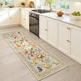 2x6 Kitchen Runner Rugs Non Slip Washable, Beige Floral Runner Rug for Hallway Bedroom Bathroom, Pet & Kids Friendly, Soft Low Pile Stain Resistant Foldable Floor Carpet
