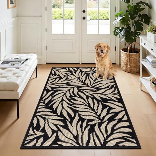 Indoor Door Mat 3x5ft, Absorbent Muddy Mats for Dogs, Low-Profile Entrance Large Welcome Mat with Non-Slip Rubber Backing, Washable Runner Carpet for Hallway,Entryway,Kitchen(Black)