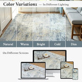2x6 Runner Rug Non-Slip Washable, Blue Runners for Hallway Kitchen Entryway Indoor, Soft Neutral Abstract Modern Farmhouse Carpet for Bedroom Laundry Room Decor