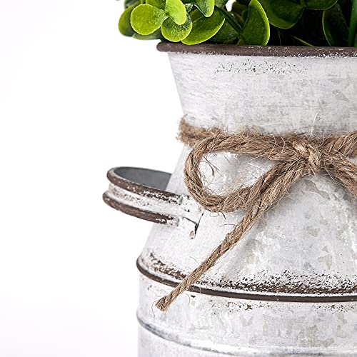 Dahey Metal Flower Vase with Artificial Eucalyptus Farmhouse Decor Rustic Shabby Chic Milk Can Galvanized Jug Planter Fake Plants in Decorative Tin Vase for Table Centerpieces Bedroom Kitchen Decor