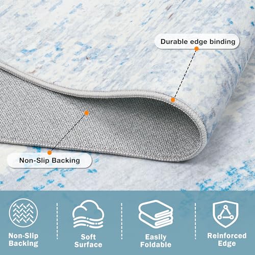 9x12 Washable Area Rug for Living Room Bedroom: Non-Slip Modern Light Blue