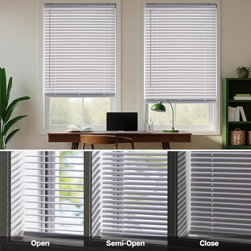 LazBlinds Cordless White 1" Room Darkening Vinyl Mini Blinds, 34" W x 36" H Horizontal Window Blinds for Home, Cordless Shades for Indoor Windows