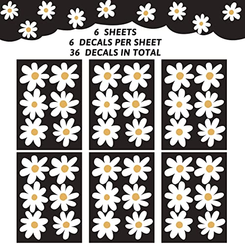 BBTO 6 Sheets Daisy Wall Decal Flower Removable Cute Daisy Bedroom Decor Flower Vinyl Wall Decals Stickers Floral Wallpaper Peel and Stick Nursery Art Bedroom Living Room(Simple Style,White)
