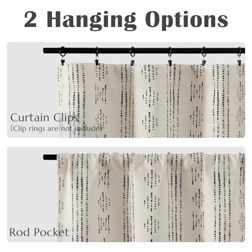jinchan 95% Blackout Boho Kitchen Curtains 36 Inches Cafe Tier Curtains Bohemian Small Drapes for Bedroom RV Basement Half Window Room Darkening Thermal Insulated 2 Panels Black on Beige
