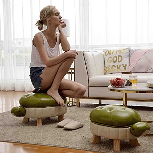 Animal Footstool Turtle Upholstered Pu Leather Pouf, Shoe Changing Stool Sofa Footrest Living Room Storage Stool Footstool with Storage/Green/25 * 66 * 35
