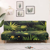 Coastal Armless Futon Cover with Elastic Bottom Tropical Palm Leaves Couch Cover for Futon Washable Sofa Bed Slipcovers Rectangle with Elastic Band Furniture Protector for Home
