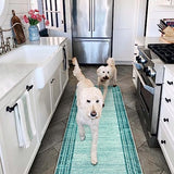Lahome Modern Abstract Runner Rug, Washable Teal 2x6 Entryway Rug Runners Non Slip Hallway Runner, Low-Pile Soft Bathroom Runner Rug 6ft Kitchen Carpet Runner for Laundry Bedroom