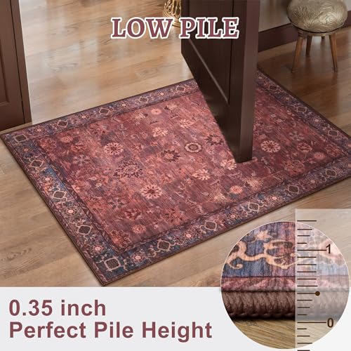 Tangsoo 2.6x10 Long Runner Rug for Hallway Non Slip,Washable Rust Red Rug