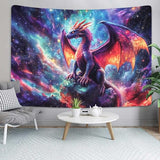 Purple Dragon Tapestry, Gothic Medieval Fantasy Animals Cool Dragon Tapestry for Bedroom Aesthetic, Nebula Starry Sky Tapestry Wall Hanging, Men Boys Poster Blanket College Dorm Home Decor, 40X30in