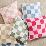 Ohocut Checkered Jacquard Shag Throw Pillow Covers, Pack of 2 Fluffy Double Pink Cute Decorative Aesthetic Soft Checkered Throw Pillow Cases for Couch Sofa Bedroom,20x20 Inch