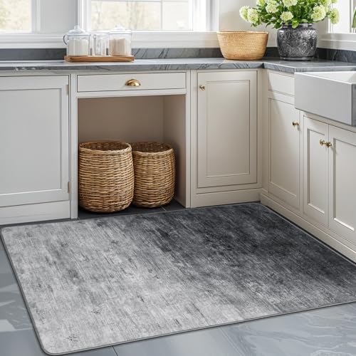 4x6 Washable Area Rug, Gray Solid Area Rugs for Living Room & Bedroom