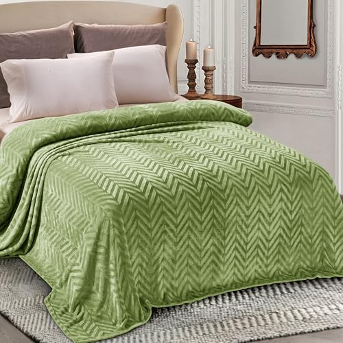 Whale Flotilla Soft Flannel Fleece Bed Blanket King Size, Olive Green