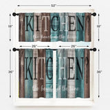 Teal and Brown Kitchen Window Curtains Valance and Tier Set 36 Inch, Rustic Farmhouse Turquoise Rod Pocket Short Tier Curtain for Bathroom, Wooden Home Small Cafe Drapes for Kitchen Decor