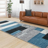 Indoor Washable Runner Rug with Rubber Backing, Modern Geometric Patchwork
