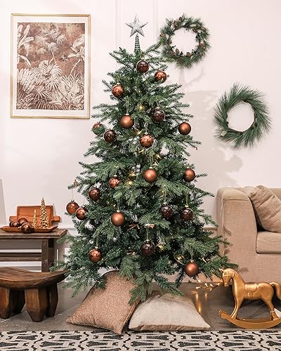 DN DECONATION Brown Glass Christmas Ball Ornaments, Set of 9, 3' Hanging Christmas Baubles for Xmas Tree Decoration, Wedding Party Gift