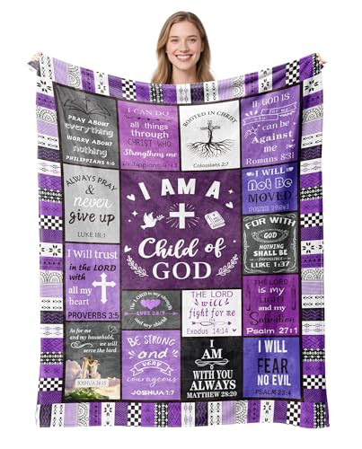 Christian Gifts for Women, Happy Birthday Gifts for Women, I Am a Child of God Blanket, Inspirational Gifts for Mom, Friend, Daughter, Sister, Baptism Gift for Girl Blanket 50''x60'' Purple