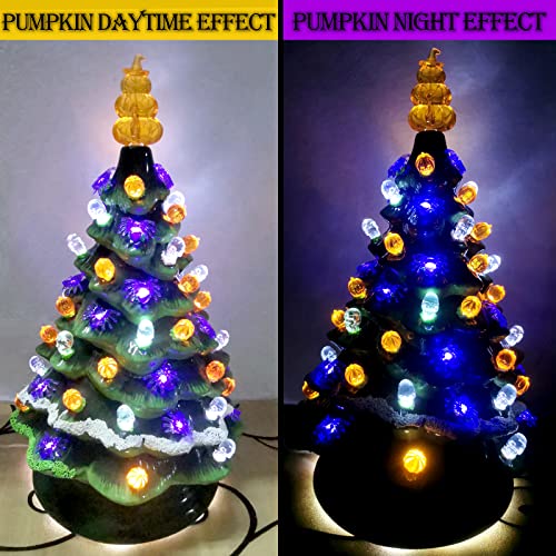 117Pcs Replacement Lights Bulbs/Tree Pegs for Halloween Ceramic Trees Including Skull/Pumpkin Head/Spider & 2Pcs Themed Tree Tops (Including Bat/Triple Pumpkin)