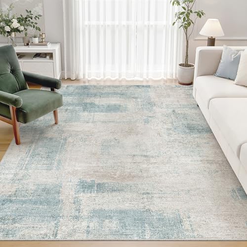 Washable Area Rug 5x7, Modern Abstract Carpet for Bedroom Blue