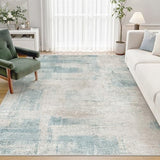 Washable Area Rug 5x7, Modern Abstract Carpet for Bedroom Blue