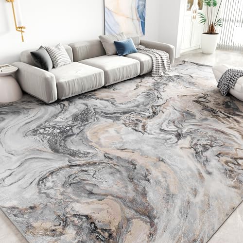 PADOOR Abstract 4'x6' Area Rug, Washable Non-Slip Low Pile, Marble Grey