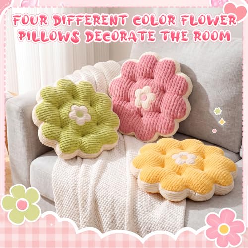 Reginary 4 Pcs Flower Pillow Flowers Shaped Throw Pillows 15.7" Cute Flower Seating Cushion Home Decorative Pillows for Sofa Couch Bed Back to School First Day of School Decor(Petals)