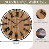 EMAX HOME Inch Modern Farmhouse Wall Clock, Warm Wood-Tone Dial with Black Metal Outer Ring, Silent Non-Ticking Quartz Mechanism, Raised Roman Numerals for Bedroom, Nursery, or Living Room Wall Art