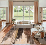 9x12 Area Rug Living Room Rug, Modern Abstract Washable Rug Brown