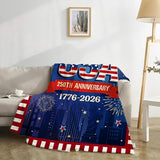 American 250th Birthday Decoration Throw Blanket, 250th Anniversary USA Birthday Blanket, Soft Flannel American 1776-2026 Blankets Gfit for Couch Bed National Holiday 60" x 50"