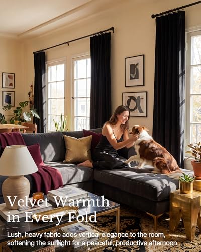NICETOWN Black Velvet Curtains 84 inch Long 2 Panels, Rod Pocket & Back Tab Heavyweight Luxury Blackout Window Treatments Sliding Glass Door Winter Drapes for Bedroom, W52 x L84