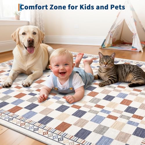 GarveeHome 2x8 Runner Rug for Kitchen Bathroom Colorful Modern Checkered