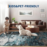 GarveeHome Washable Area Rugs 2x6 Non-Slip Abstract Runner Rugs, Ultra-Soft Low Pile Floor Cover, Stain Resistant Contemporary Indoor Floor Carpet for Hallway, Bedroom, Laundry, Blue Green