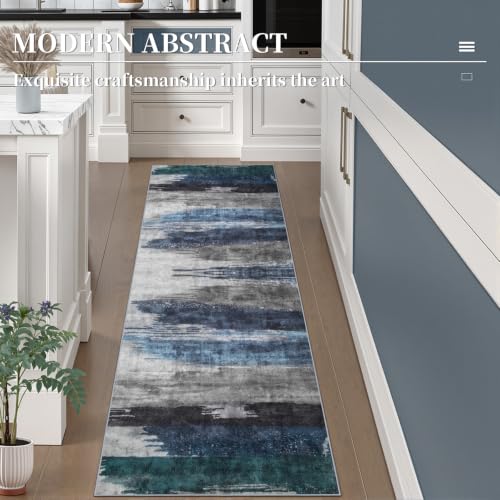 2x6 Runner Rugs for Hallway Kitchen, Modern Abstract Washable Navy