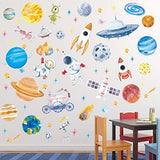 Zonon 6 Sheets Outer Space Astronaut Wall Stickers Space Planets Decal Solar System Decals Galaxy Astronaut Rocket Alien Wall Mural for Boys Kids Classroom Nursery Bedroom Home Decoration