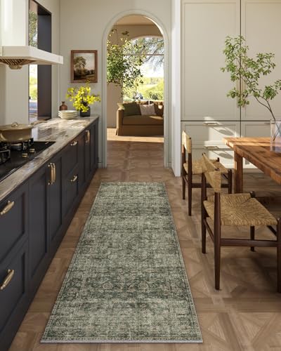 Washable Kitchen Rug Runners for Hallways: 2'x6' Entryway Rug with Non Slip Backing Low Pile Soft Indoor Floor Carpet Runner for Hallways Kitchen Laundry Room Bathroom Bedroom