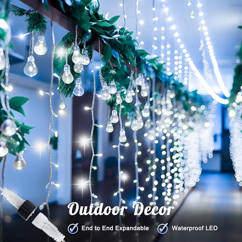 HEYFUNi 304 LED Curtain Lights Outdoor, 9.8Ft*9.8Ft Hanging String Lights Plug in with 8 Modes, Connectable Curtain Fairy Lights for Bedroom, Dorm, Christmas, Wall, Backdrop, Wedding Decor, White
