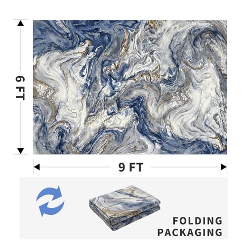 PADOOR Abstract 6'x9' Area Rug, Washable Non-Slip Low Pile, Marble Blue
