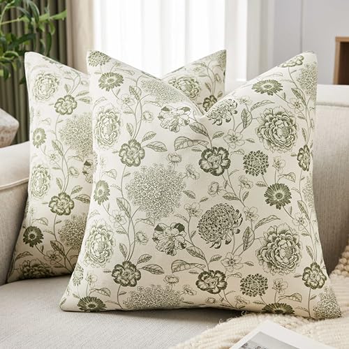 Botanical Throw Pillow Covers Set of 2, 16x16 Inch Moss