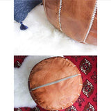 Ottoman Footstool Pouf Ottoman,Moroccan Footstool Unstuffed Leather Comfort Cushion Cover Round Bean Bag Chair Large Footrest Boho Decor-e 50x40cm(20x16inch)(A 50x40cm(20x16inch)